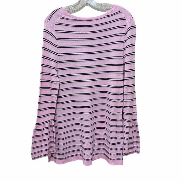 Talbots Striped Bell Sleeve Cotton Tunic Sweater Pink Women's Size Large - Picture 7 of 7